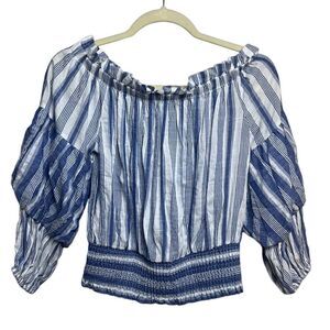 Suboo Blue White Striped Off Shoulder Top Sz. 8